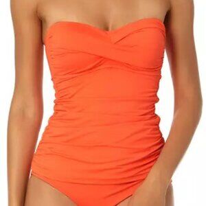 NWT - Anne Cole Live In Color Twist-Front Ruched Tankini Top, Coral Kiss